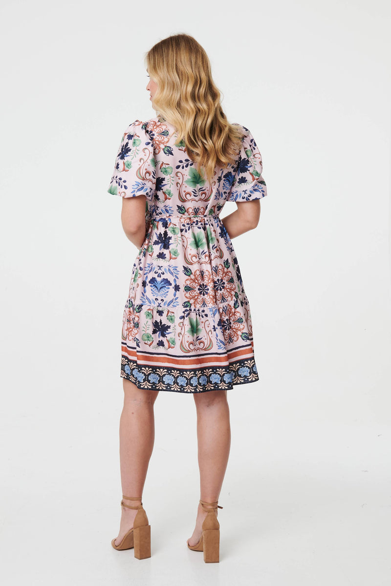 Printed Tie-Up Waist Knee Length Dress
