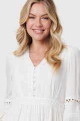 Lace Trim Long Sleeve Tiered Midi Dress