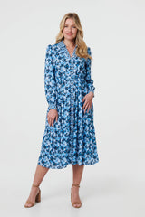 Floral Tie Waist Midi Shirt Dress