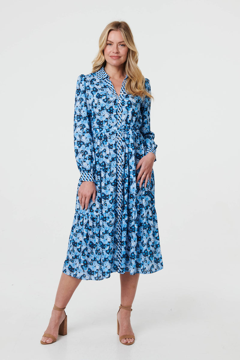Floral Tie Waist Midi Shirt Dress