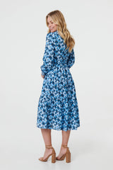 Floral Tie Waist Midi Shirt Dress