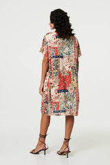 Patchwork Print Knee Length Shift Dress