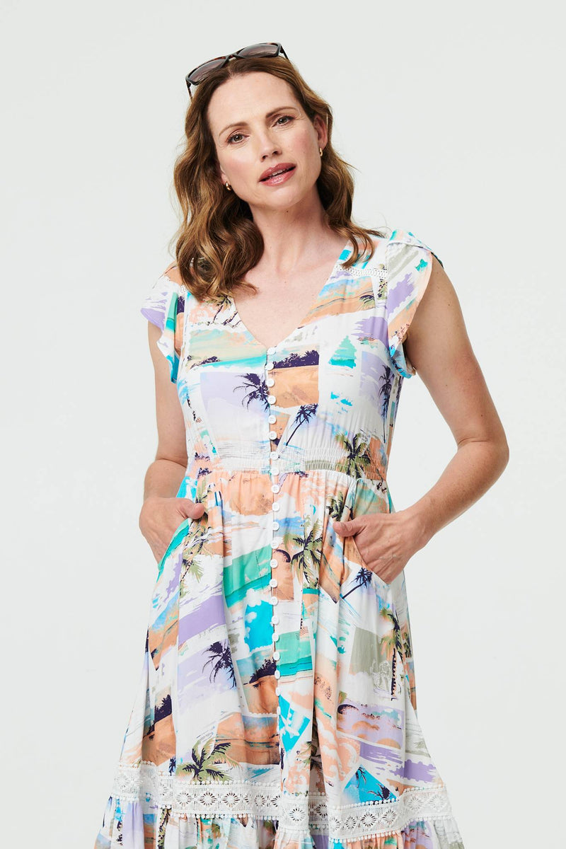 Patchwork Print Lace Knee Length Dress