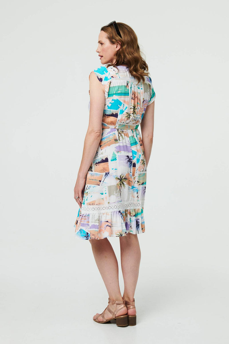 Patchwork Print Lace Knee Length Dress