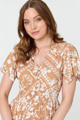 Printed Shirred Knee Length Dress