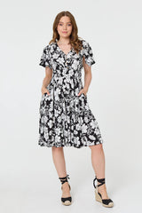 Floral Shirred Knee Length Dress
