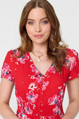 Floral Short Sleeve Shirred Maxi Dress