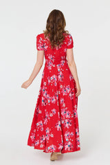 Floral Short Sleeve Shirred Maxi Dress