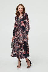 Printed Long Sleeve Empire Maxi Dress