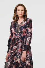 Printed Long Sleeve Empire Maxi Dress