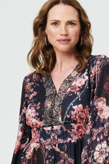 Printed Long Sleeve Empire Maxi Dress