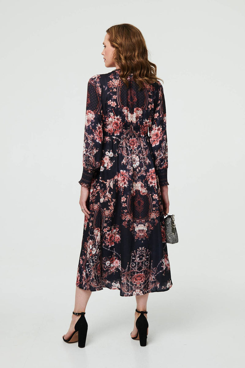 Printed Long Sleeve Empire Maxi Dress