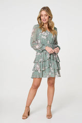 Vintage Floral Long Sleeve Skater Dress