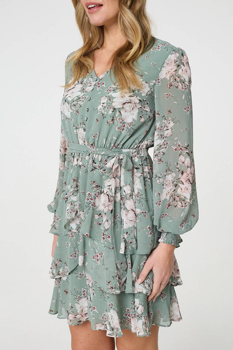 Vintage Floral Long Sleeve Skater Dress