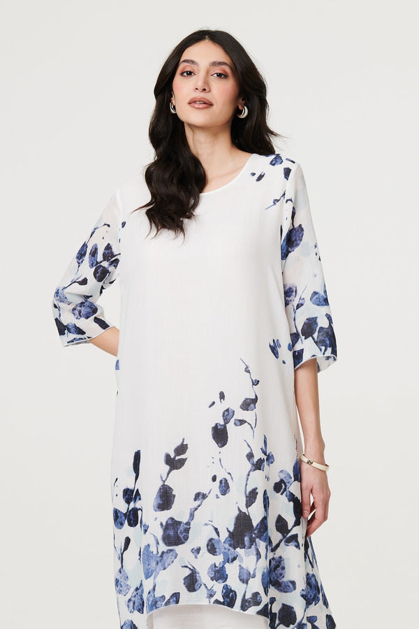 Floral 3/4 Sleeve Layered Hem Midi Dress