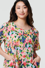 Floral Short Sleeve Shift Short Dress