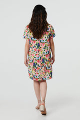 Floral Short Sleeve Shift Short Dress