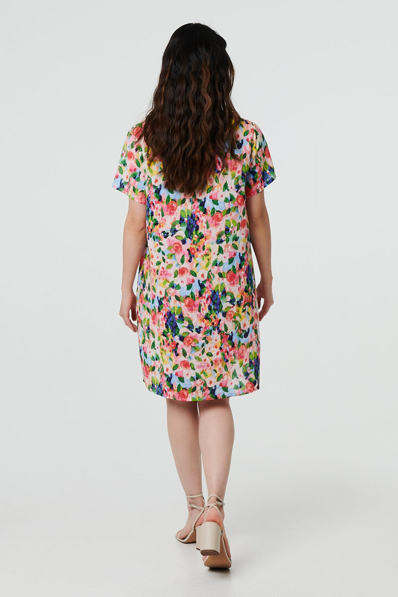 Floral Short Sleeve Shift Short Dress