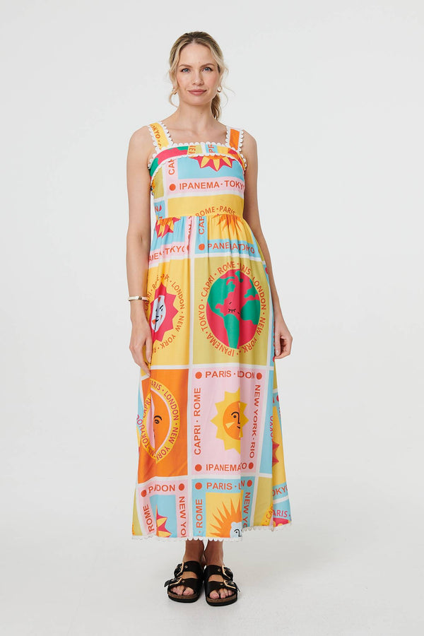 Patchwork Print Sleeveless Maxi Dress