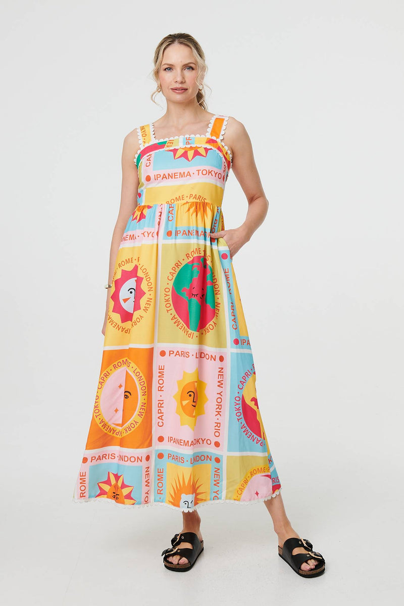 Patchwork Print Sleeveless Maxi Dress
