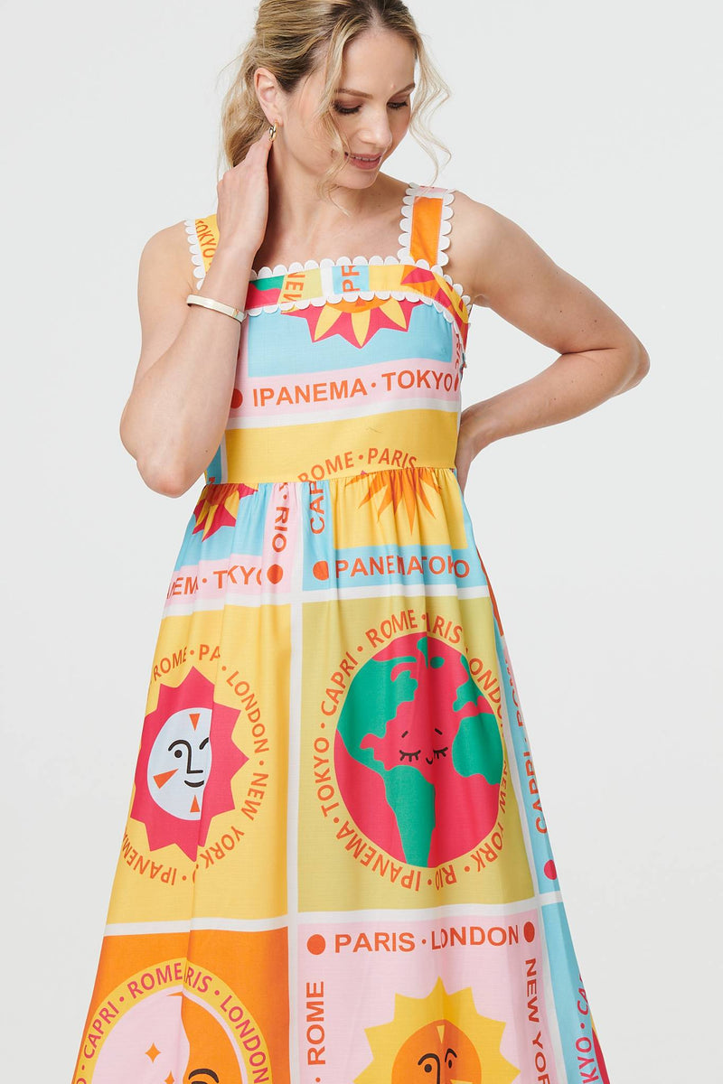 Patchwork Print Sleeveless Maxi Dress