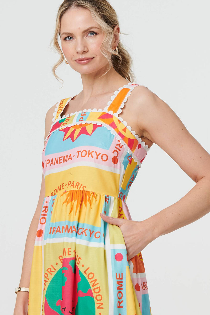 Patchwork Print Sleeveless Maxi Dress