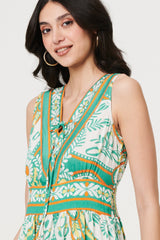 Printed Sleeveless Tie Empire Maxi Dress