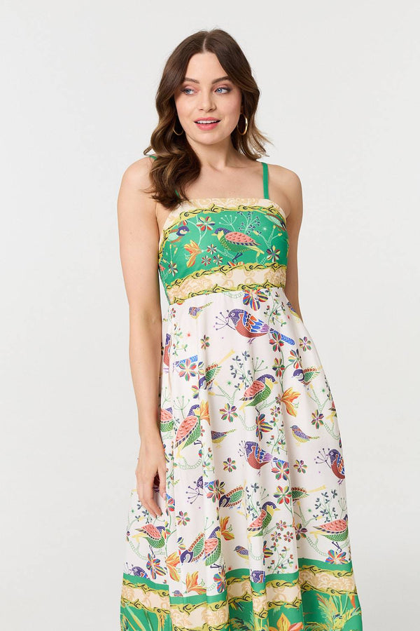 Tropical Print Cami Strap Midi Dress
