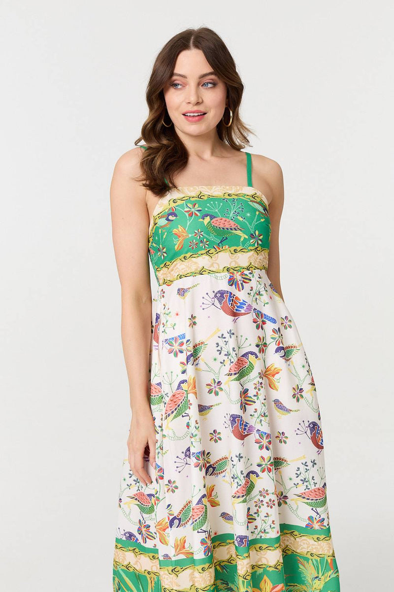 Tropical Print Cami Strap Midi Dress