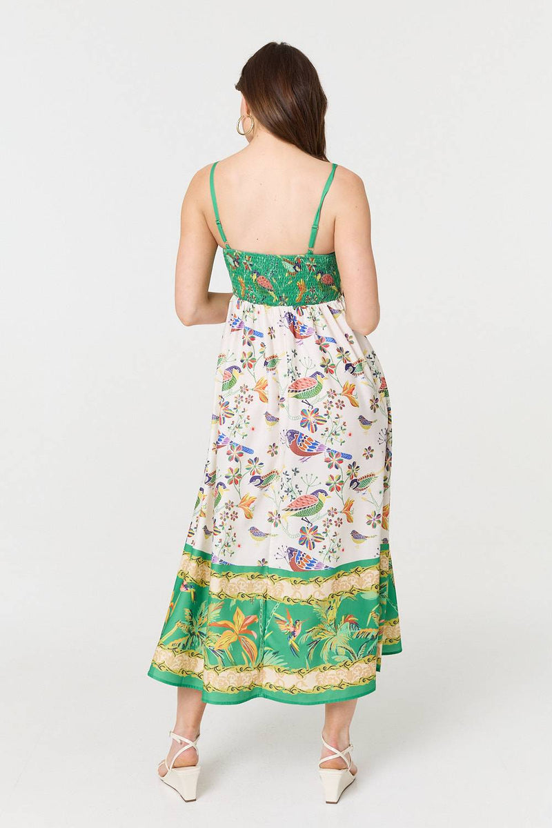Tropical Print Cami Strap Midi Dress