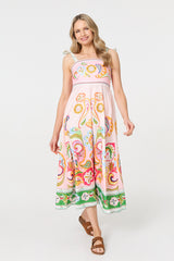 Paisley Print Tie Strap Sleeveless Midi Dress
