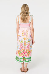 Paisley Print Tie Strap Sleeveless Midi Dress