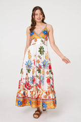 Tropical Print Sleeveless Maxi Sun Dress