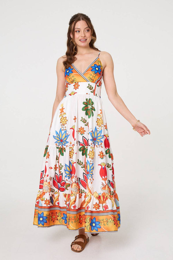 Tropical Print Sleeveless Maxi Sun Dress