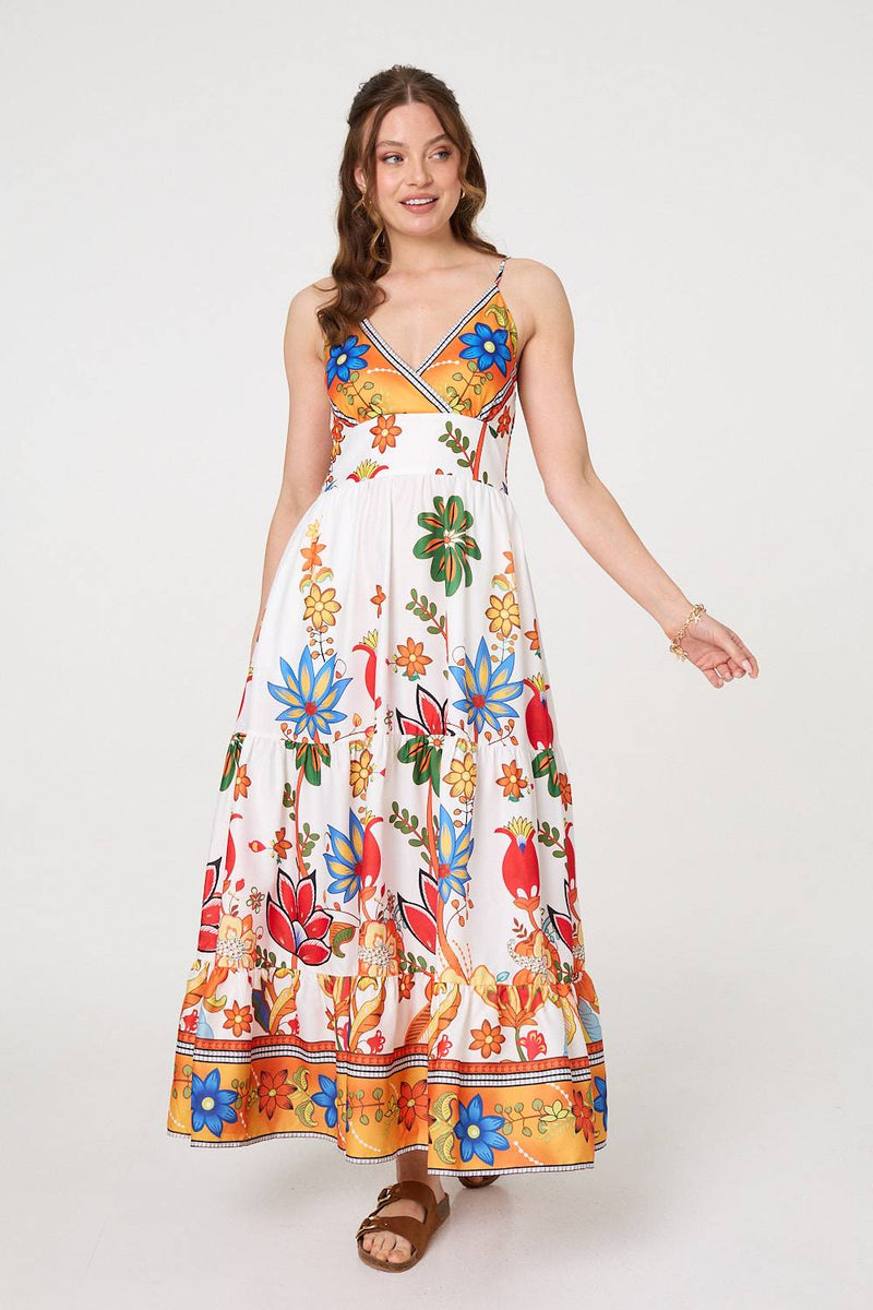 Tropical Print Sleeveless Maxi Sun Dress