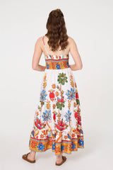 Tropical Print Sleeveless Maxi Sun Dress