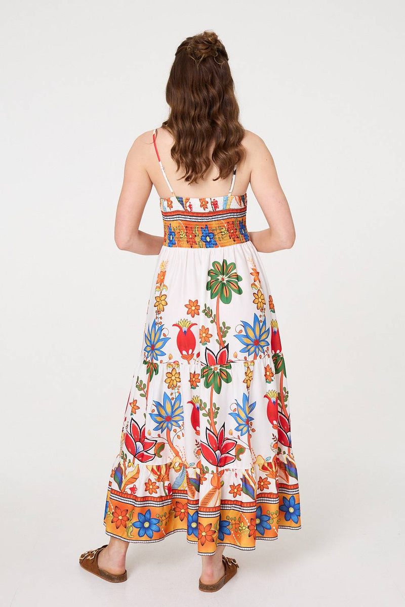 Tropical Print Sleeveless Maxi Sun Dress