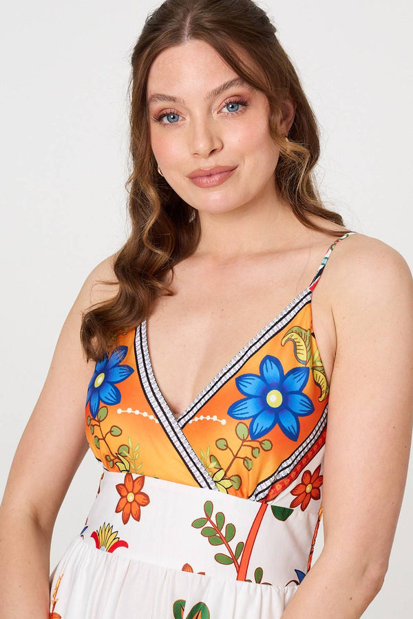 Tropical Print Sleeveless Maxi Sun Dress