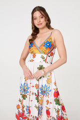 Tropical Print Sleeveless Maxi Sun Dress