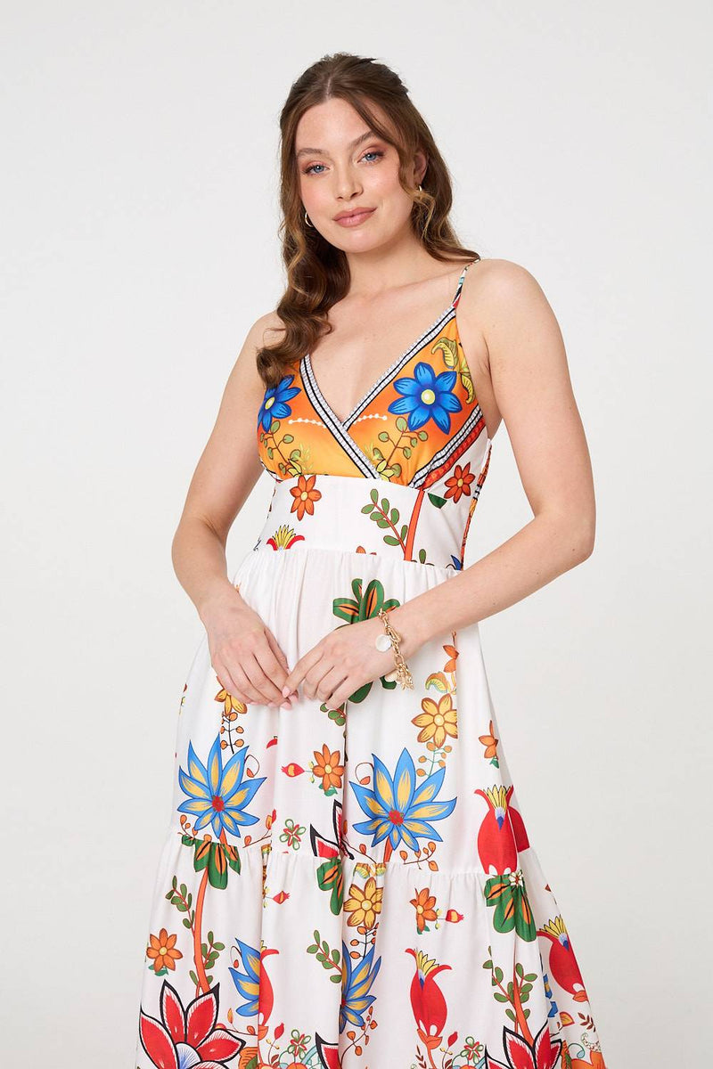 Tropical Print Sleeveless Maxi Sun Dress