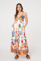 Tropical Print Sleeveless Maxi Sun Dress