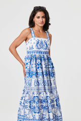 Mosaic Print Wide Strap Midi Sun Dress