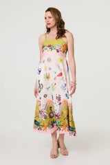 Printed A-Line Sleeveless Midi Dress