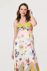 Printed A-Line Sleeveless Midi Dress