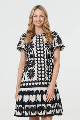 Heart Print Tie Waist Short Skater Dress