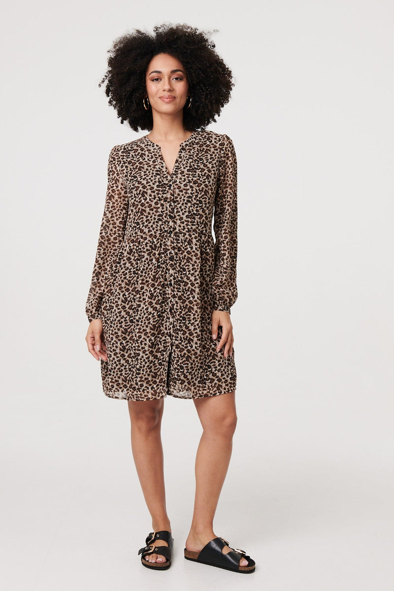 Animal Print Long Sleeve Short Dress