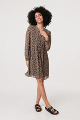 Animal Print Long Sleeve Short Dress