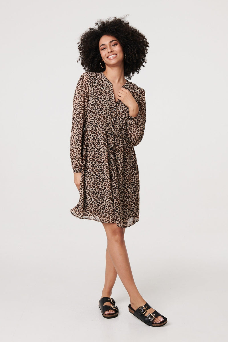 Animal Print Long Sleeve Short Dress