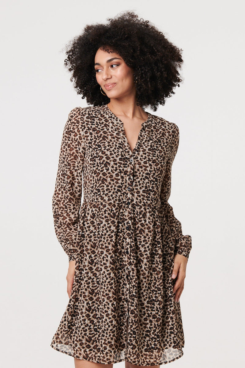 Animal Print Long Sleeve Short Dress