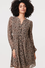 Animal Print Long Sleeve Short Dress